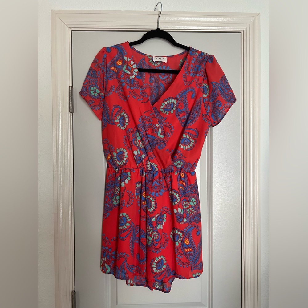 Everly Bright Orange Red floral Romper